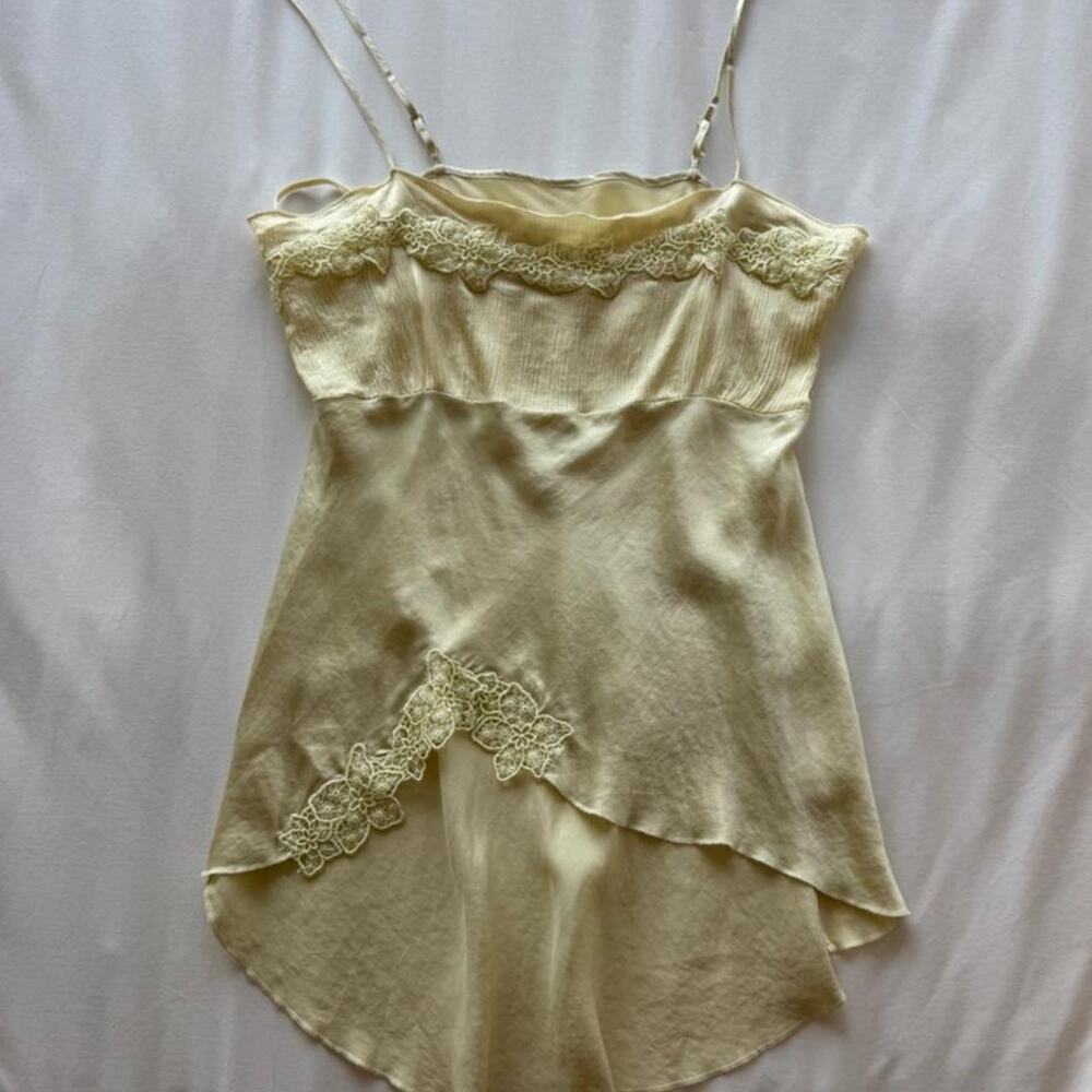 Cream lace trim cami top with floral embroidery